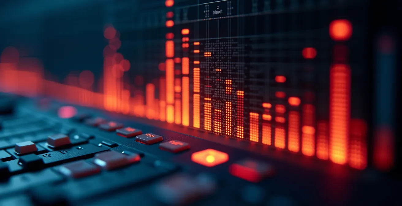 Écran d'analyseur en temps réel montrant un pic de fréquence caractéristique du larsen