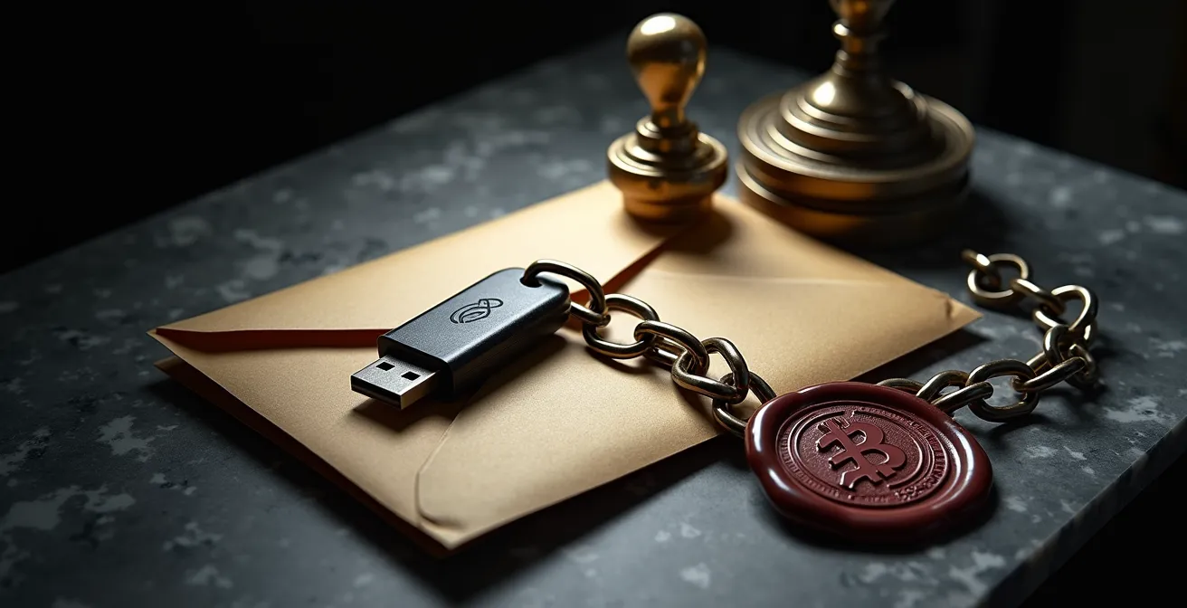 Composition symbolique montrant différentes méthodes de protection des œuvres musicales