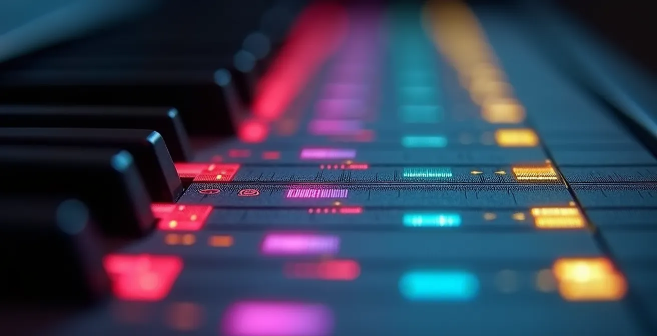 Gros plan sur un écran de piano roll montrant la différence entre les modes dorien et lydien