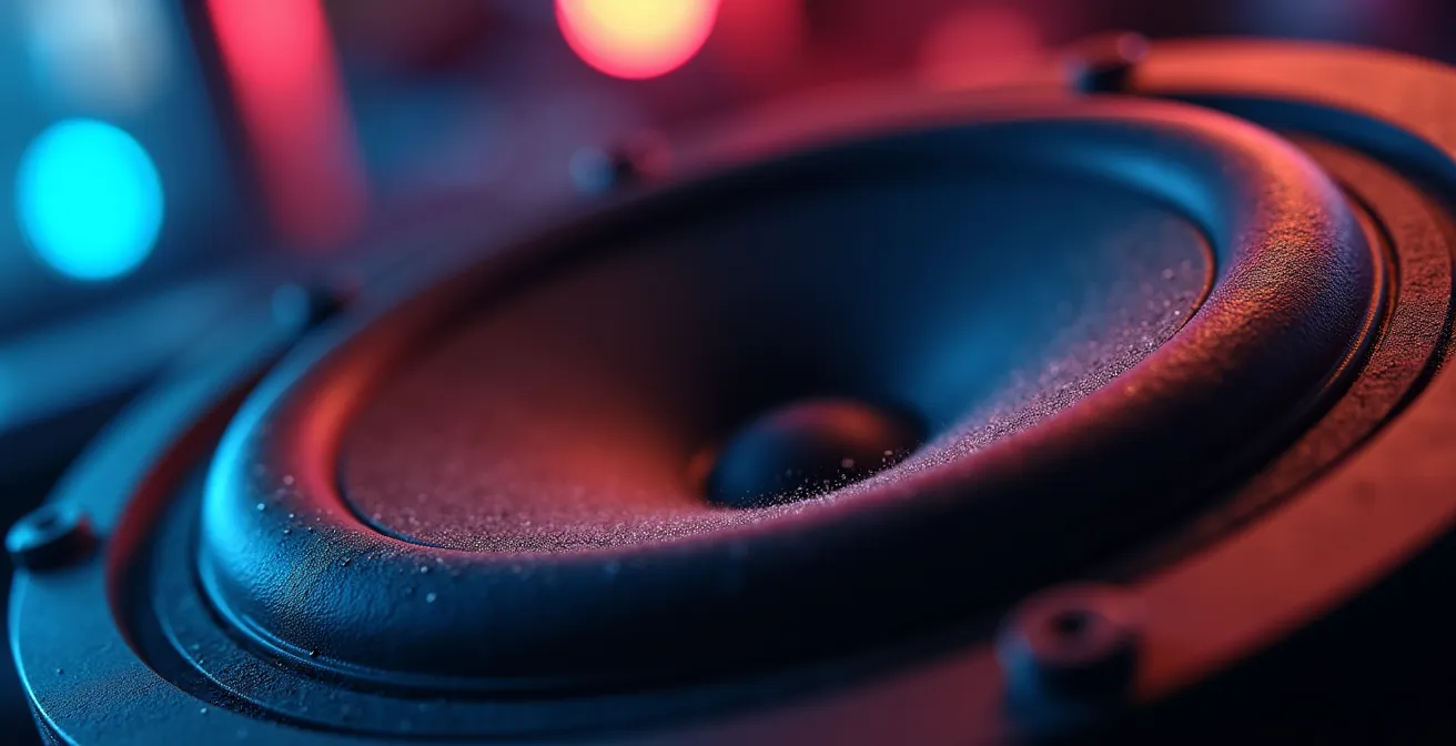 Visualisation abstraite des ondes sonores d'une 808 et d'un kick dans un studio de production